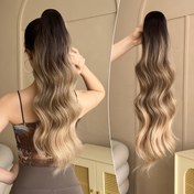 Resim Ombre Renkli Pençe Şeklinde At Kuyruğu Uzatma Saç Aksesuarı 60.96 cm Uzunlukta Dalgalı Isıya Dayanıklı Sentetik At Kuyruğu Peruk, Kadınların Günlük Kullanımı İçin Uygun 