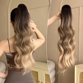 Resim Ombre Renkli Pençe Şeklinde At Kuyruğu Uzatma Saç Aksesuarı 60.96 cm Uzunlukta Dalgalı Isıya Dayanıklı Sentetik At Kuyruğu Peruk, Kadınların Günlük Kullanımı İçin Uygun 