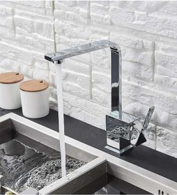 Resim Mix Kare Eviye L Boru Mutfak Bataryası Aç Kapa Ağır Gövde Musluk Krom 