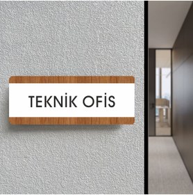 Resim zafrakreklam TEKNİK OFİS Ofis Departman Kapı İsimliği, Yönlendirme levhası 26X10Cm BEYAZ-CEVİZ 