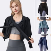 Resim Kadınlar için şık siyah rüzgar geçirmez şal - Ayarlanabilir askılı, spor, yoga ve dans için mükemmel, spor moda | Şık bel kapakları | Polyester kumaş, yoga giyimi 