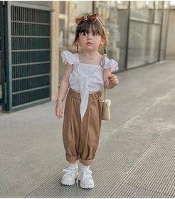 Resim Eybabykids Cocuk kahverengi pantolon beyaz bluz 
