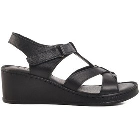 Resim Voyager Siyah Hakiki Deri Kadın Dolgu Topuk Sandalet Çok Renkli 