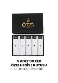 Resim Öts Premium 5'li Erkek Boxer Düğmeli, Süprem - Hediye Kutulu, %100 Pamuk, Beyaz 