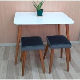 Resim Depolife Ahşap Gürgen Ayaklı 2 Tabureli Mutfak Yemek Masa Takımı 2 Tabure 1 Masa Seti 60X90 Masa Seti 