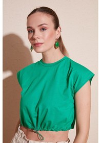 Resim Lela Bisiklet Yaka % 100 Pamuk Crop Bayan T Shirt 5865587 Benetton 