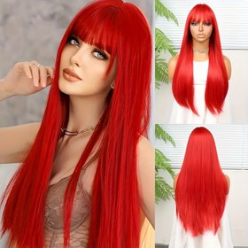 Resim Gençler için Canlı Kırmızı Cosplay Peruk - Orta Uzunlukta Düz Sentetik Saç ile Saç Kesimi Mekanizması, Tam Baş Kapağı, Cadılar Bayramı, Noel ve Cadılar Bayramı Partileri için Mükemmel, Cadılar Bayramı Peruk, Parti Aksesuarı, Cesur Moda Aksesuarı, Dayanıklı Saç Parçası 