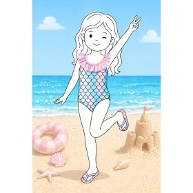 Resim Zuzunga Kız Çocuk Mermaid Desenli Fırfırlı Mayo 