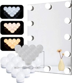 Resim For Prime 2 Adet Makyaj Lambası 3 Fonksiyonlu Usb'li Led Işıklı Nostalji Hollywood Tarzı 10'lu Led Işık 