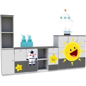Resim Woody Life Uzay Temalı Çocuk Odası Anaokulu Kreş Dolap Seti 