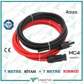 Resim Mc4 Soketli (7m+7m) 14 Metre 4mm Güneş Paneli Hazır Solar Kablo Siyah Kırmızı 