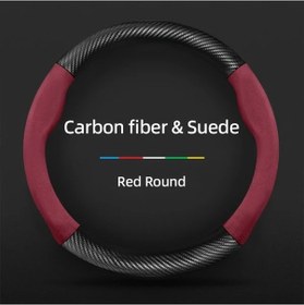 Resim Chuangyinshop Kaymaz Karbon Fiber Süet 15 İnç Yuvarlak Direksiyon Kılıfı Kırmızı 