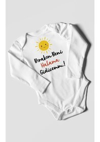 Resim Bırakın Beni Halama Gidicemm Baskılı Bebek Zıbını Çıtçıtlı Body %100 Pamuk Uzun Kol Beyaz 