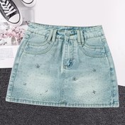Resim Kadınlar İçin Açık Mavi Yüksek Bel A Kesim Denim Etek - Kısa Bel Kemerli, Parıltılı Su Yıkama Jeans Görünümü, Yazlık Gündelikten Şık Kısa Etek (Makinede Yıkanabilir) Jeans Ceketsiz Kombinler İçin - Vücuda Oturan Kesim 