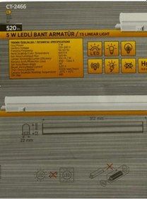Resim Cata Ct-2466 5w 6400k Beyaz Ledli Bant Armatür 10 Adet Beyaz 