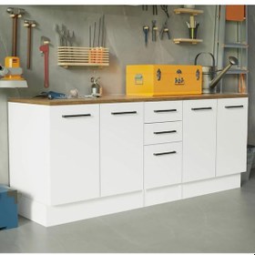 Resim Vant Mutfak 4 Kapaklı-3 Çekmeceli Alt Modül -200 Cm - Çok Amaçlı Dolap -beyaz-tezgah Dahil Beyaz 