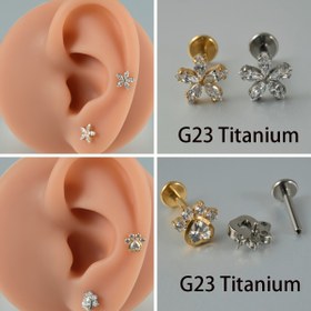 Resim 1 adet G23 Titanyum Marquise Cz Köpek Pati Çiçek Labret Dudak Çivisi Kulak Kıkırdağı Tragus Helix Küpe Daith Lobe Piercing Vücut Takısı 