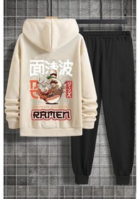 Resim Unisex Ramen Baskılı Eşofman Takımı Bej 