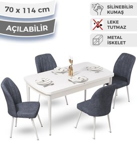 Resim Canisa Ege Serisi 70x114 Açılabilir Mutfak Masası Takımı Beyaz Masa Ve 4 Füme Sandalye 