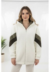 Resim Hiramir Peluş Yeni Sezon Kadın Kolları Şeritli Kolej Mont Ks2577 Beyaz 