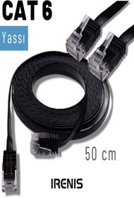 Resim IRENIS Siyah Cat6 Yassı Ethernet (Network) Kablosu, 50cm 