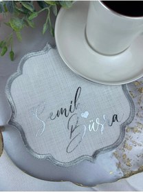 Resim Söz & Nişan Tepsisi Için Söz Mendili Kişiye Özel Kenarları Nakışlı 