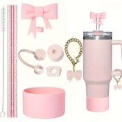 Resim 9 adet Kupa Aksesuar Seti, 40oz/30oz Kupa için, 2 adet Glitter Pipet ve 1 adet Fırça, 1 adet Yay Pipet Kapak, 3 adet Dökülme Önleyici Tıkaç, 1 adet Silikon Bot, 1 adet Yay Kolye Zinciri, Açık Hava Aktiviteleri için Mükemmel 