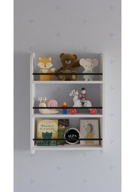 Resim Alpa Ev Mobilya 3 Katlı Duvar Rafı, Çok Amaçlı Ahşap Kitaplık, Mutfak Banyo Montessori Ünitesi Beyaz 