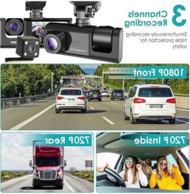 Resim Createtech 1080p 3 Kanallı Araba Dvr Dash Kamera Ön Ve Dikiz Kayıt X01-3camera 32g 