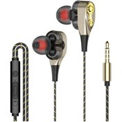 Resim Altın Çift Sürücü Stereo Kablolu Kulaklık Kulak İçi Kulaklık Kulakiçi Bas Kulaklık Iphone Samsung 3.5mm Spor Oyun Kulaklığı Mic İle 