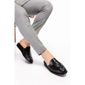 Resim Akgün Terlik Erkek Siyah Hakiki Deri Ev Terliği 