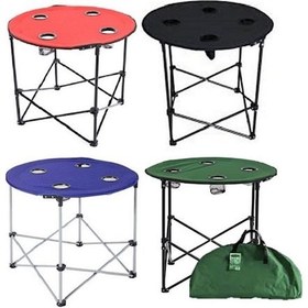 Resim 1 Adet Yeşil Katlanır Kamp Masası 71 CM Yuvarlak 4 Gözlü Çantalı Yeşil 