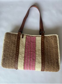 Resim Atb Design Pembe Şeritli Plaj Çantası 
