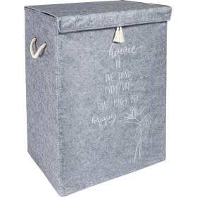 Resim Çamaşır Sepeti Kirli Çamaşır Torbası Çamaşır Sepet Keçe Kapaklı Çok Amaçlı Kutu Sepet Oyuncak Saklama Sepeti Renk (55X40X30 Cm) (Gri) 