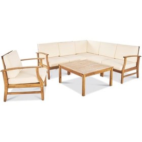 Resim Rhiaconcept Capri Dış Mekan Ahşap Bahçe Ve Balkon Köşe + Tekli Koltuk Takımı Ceviz 