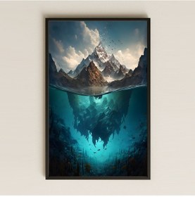 Resim Dağ Zirvesi Ve Su Altı Balık Sürüsü Temalı Fantastik Pleksi Tablo 