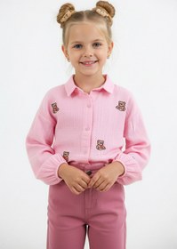 Resim Fulla Moda %100 Pamuk Ayıcık Nakışlı Kız Çocuk Gömlek 