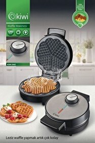 Resim Kiwi KSM-2442 Kalp Desenli Yapışmaz Plakalı Paslanmaz Çelik Waffle Makinesi 