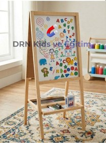 Resim Drn Kidsve Eğitim,manyetik Çift Taraflı Yazı Tahtası 147 Parça Magnet,15 Renkli Tebeşir Silgi ,kalem Ahşap 