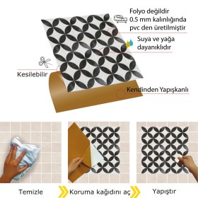 Resim Tink Kendinden Yapışkanlı Yuvarlak Retro Desenli Pvc Karo 30X30 cm (4 Adet) 0,36 M2 