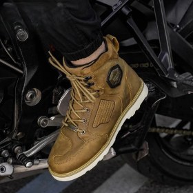 Resim Motoanl Motosiklet Retro Korumalı Bot Hakiki Deri Aşınmaya Dayanıklı Vintage Brown Motor Botu 