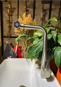 Resim İsaoğlu Yapı Mat Krom Mutfak Bataryası Spiralli Evye Musluğu Şelale Akışlı 4 Fonksiyonlu Armatür Krom 