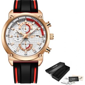 Resim Hanyang Gül Altın Beyaz Yeni Üst Moda Kronograf Kuvars Erkek Saatler Lıge Silikon Kayış Tarih Kol Saati Erkek Aydınlık Izle Relogio Masculino (Yurt Dışından) 