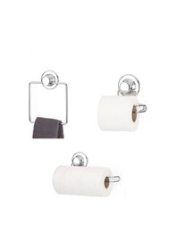 Resim Hem Vantuzlu Hem Vidalı Banyo Aksesuarı 3 Lü Set Kare Havluluk + Tuvalet Kağıtlığı + Kağıt Havlu Askısı Gri 