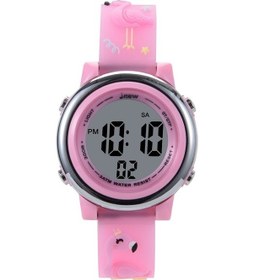 Resim Sones Jnew A380-86576 Öğrenci Karikatür Flamingo Su Geçirmez Işıklı Çok İşlevli Led Elektronik Saat Açık Mor 