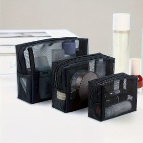 Resim 3'lü Set Naylon Mesh Kozmetik Püsküller, Büyük Kapasite, Su Geçirmez Seyahat Makyaj Organizatörü, Kokusuz, Üniseks-Erkek, Baskısız, Sevgililer Günü, Karnaval, St. Patrick's Day, Okula Dönüş için İdeal Hediye 
