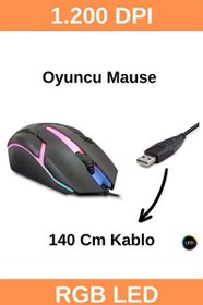 Resim 8733-3D Işıklı Kablolu Oyuncu Mouse 1200DPI 