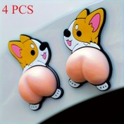 Resim 4 Adet Sevimli Karikatür Korgi Silikon Anti-Collision Stickerleri - Su Geçirmez, Çizik Dirençli Kar Bumpers, Arka Görüş Aynaları için Dekaller - "Köpekten Sakının" Metni ile Eğlenceli Köpek Tasarımı 