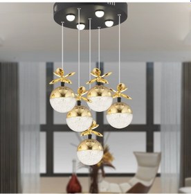 Resim Lokken 5'Li Yuvarlak 50 Watt Gold Kristal Ledli Modern Oturma Odası Salon Sarkıt Avize 