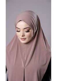 Resim Hürrem Bone Pudra Pratik Hazır Geçmeli Tesettür Eşarp Sandy Kumaş Yırtmaçlı Düz Hijab 2310 06 